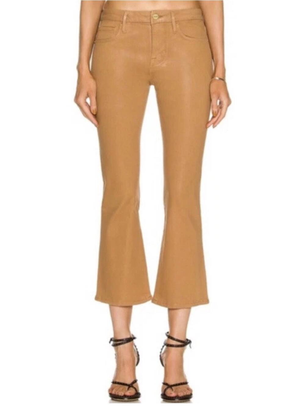 FRAME Le Crop Mini Boot Jeans Vicuña Camel Tan Cropped Flare Size 26 Stretch
